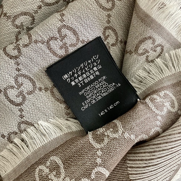 NWT Gucci GG taupe/beige wool & silk scarf - Picture 7 of 10